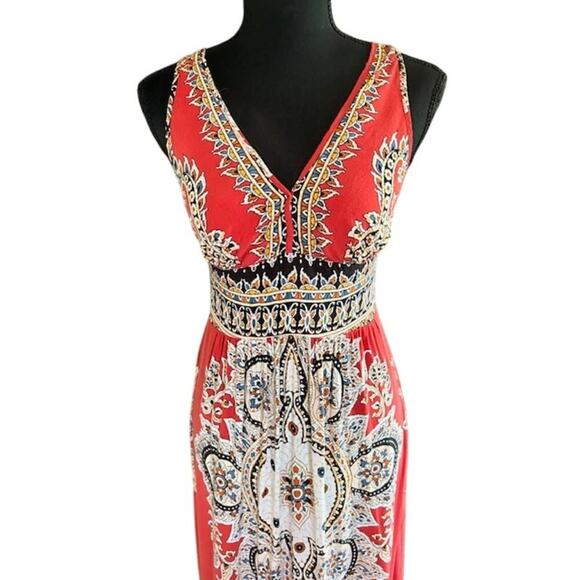 Angie Boho Maxi Dress Red Multicolor Print Sleeveless Size Medium - Picture 2 of 6